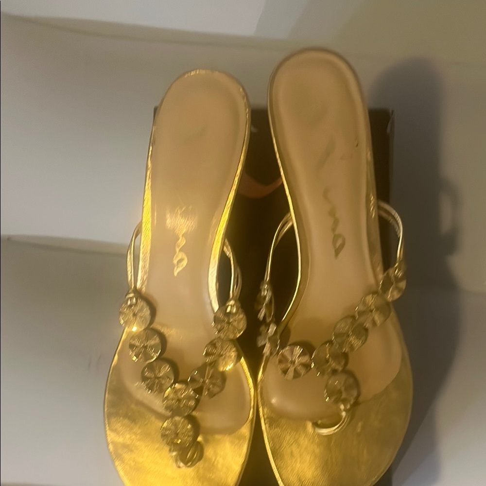 Nina Gold Sandals with Embellished Straps